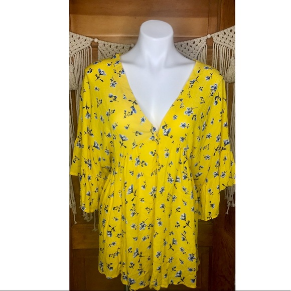 Llove Tops - NWT Llove Yellow Deep V Babydoll Blouse